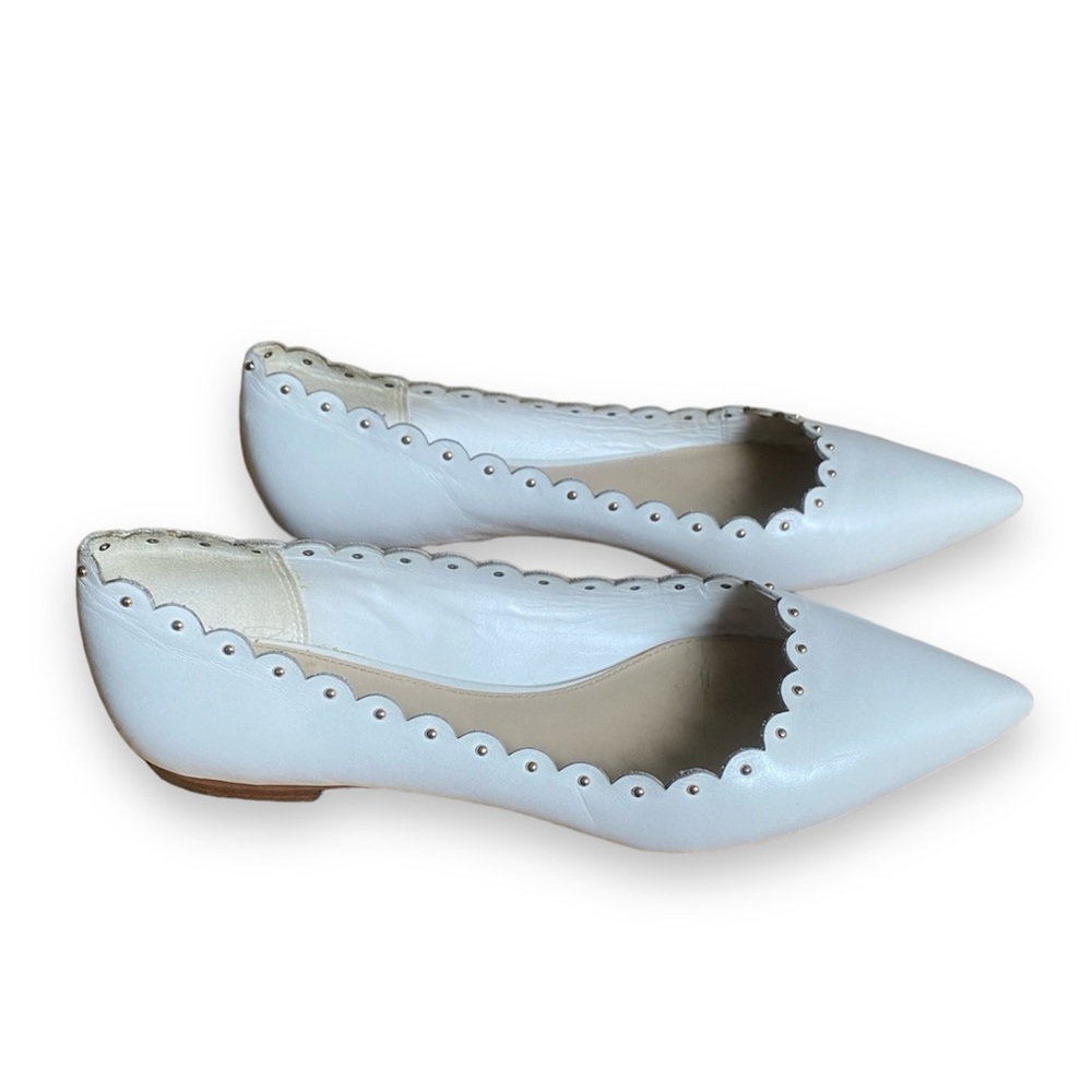 Coach Cream White Leather Jill Scalloped Edge Studded Detail Pointed Flats